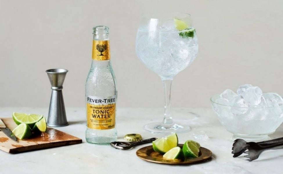 A bottle and glass of Fever Tree Tonic Water