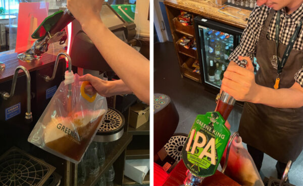 Image showing Magic Pints bag being filled from a cask handpull