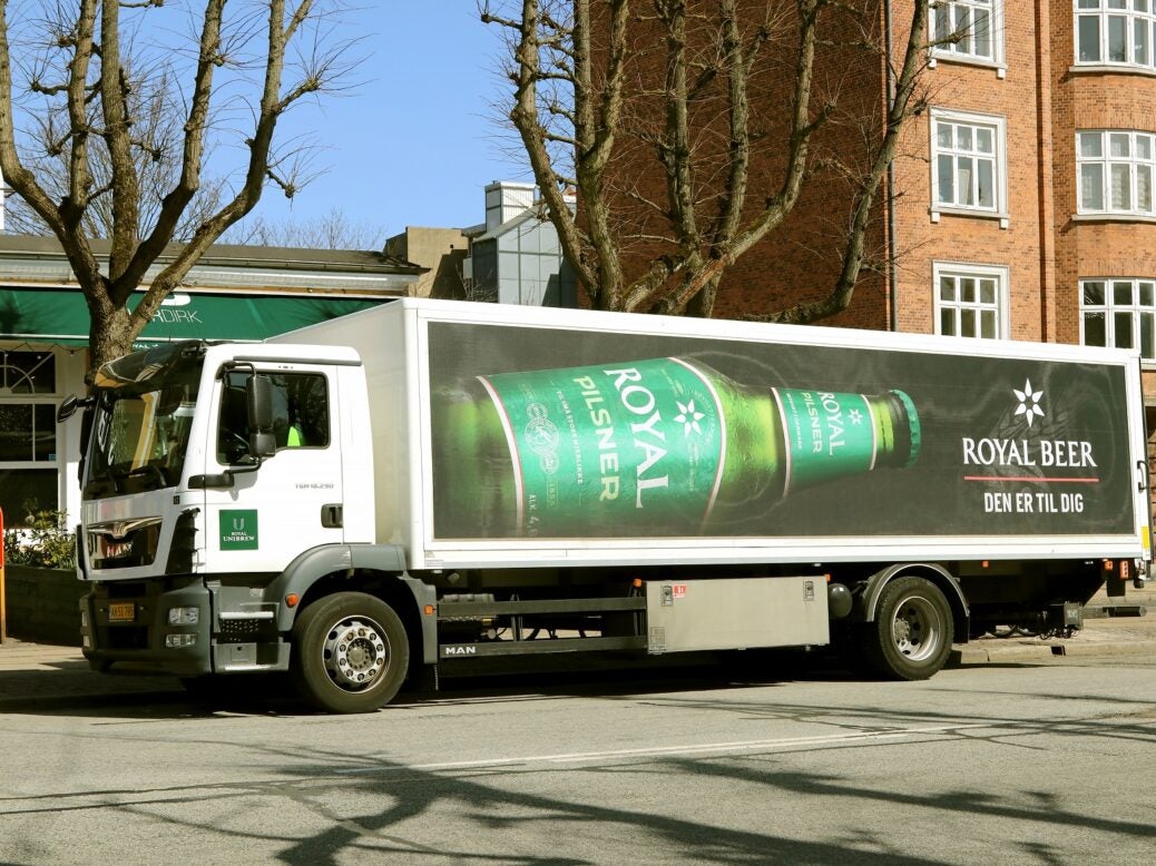 Truck carrying Royal Pilsner beer, Copenhagen, Denmark, 11 April 2018