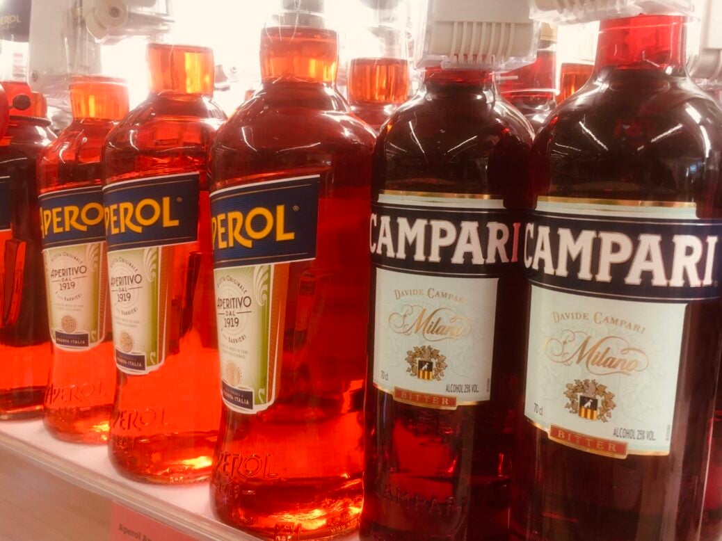 Aperol and Campari on sale at Sainsbury's, Crayford, London, UK, 25 July 2022