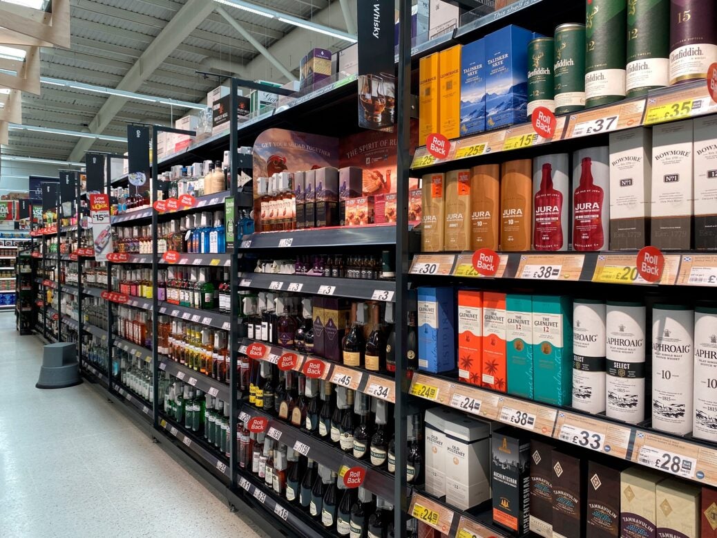 Whisk(e)y products on sale in UK supermarket, May 2021
