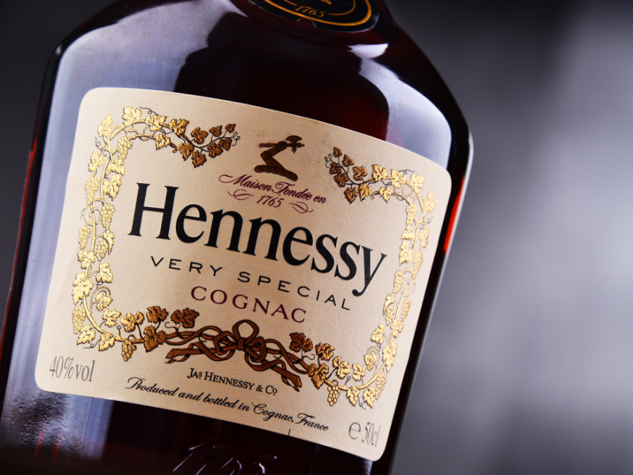 Moet Hennessy Louis Vuitton SA logo sits on display at a