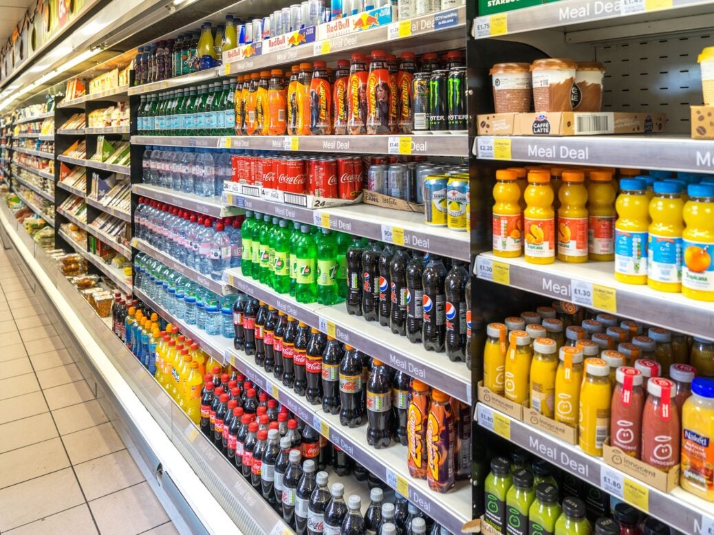 Soft drinks on sale in London, UK, 2018