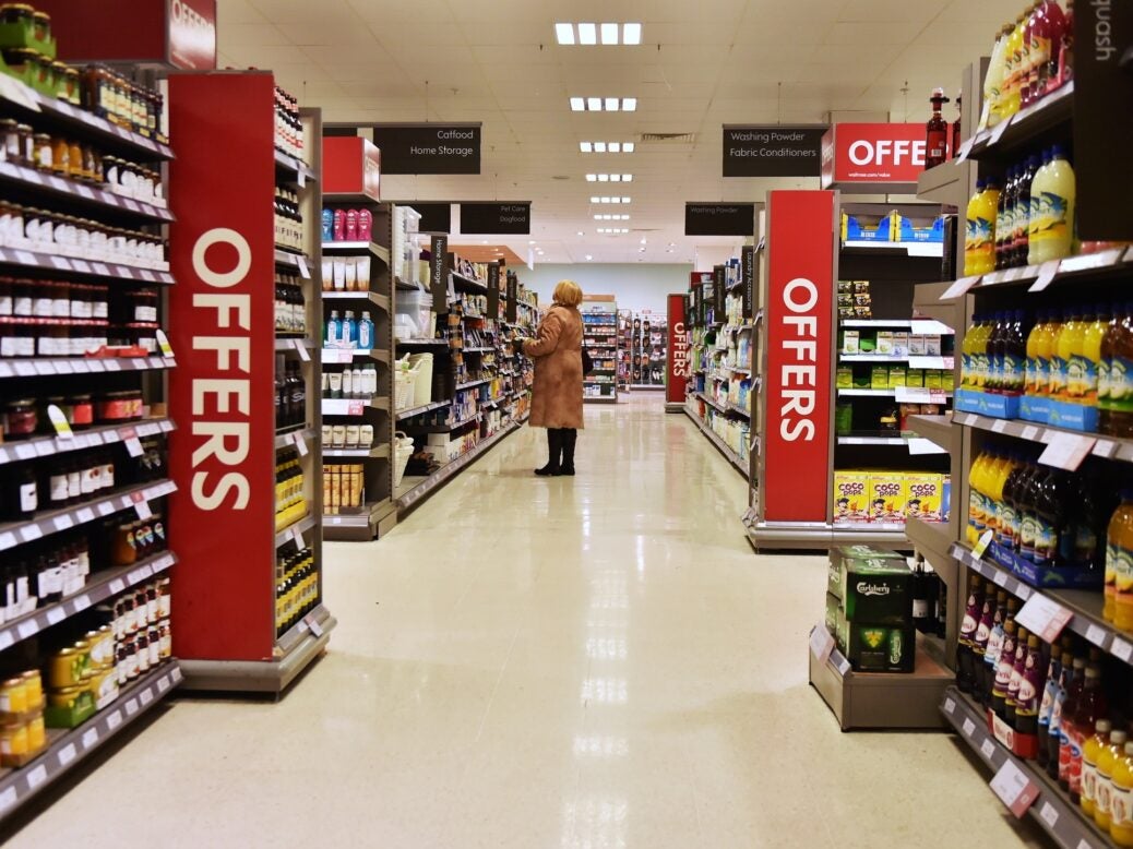 Grocery aisle in UK supermarket