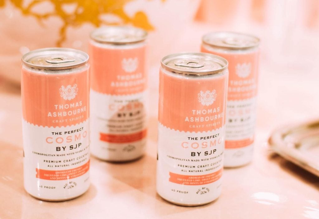 Cans of Thomas Ashbourne Craft Spirits’ The Perfect Cosmo by SJP
