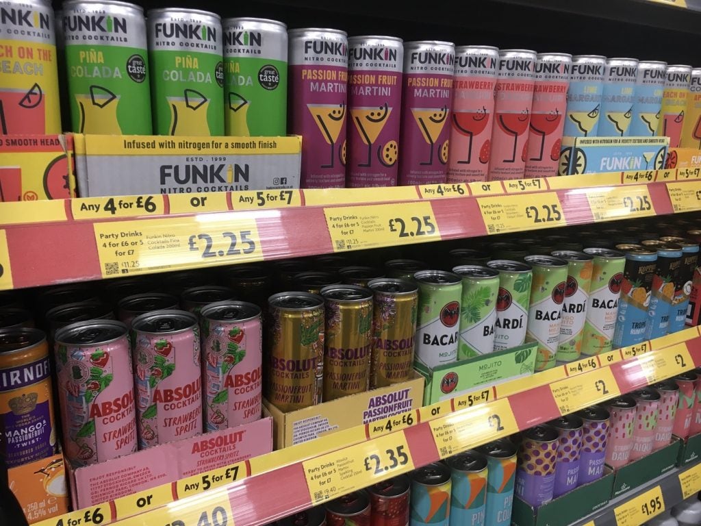 RTD cocktails on sale at Morrisons, Sidcup, United Kingdom, 4 December 2023