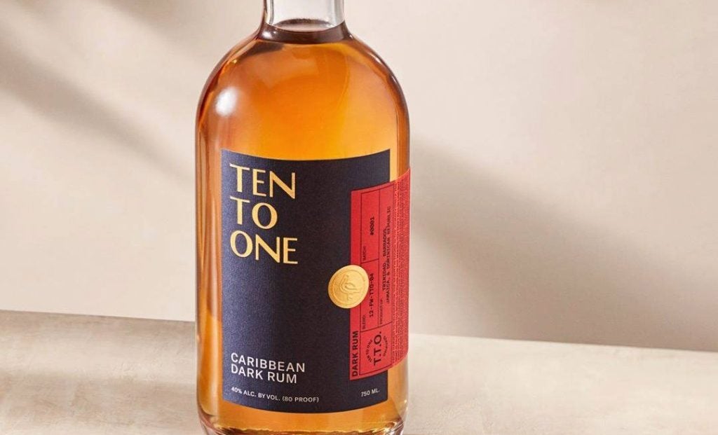 A bottle of Ten to One rum