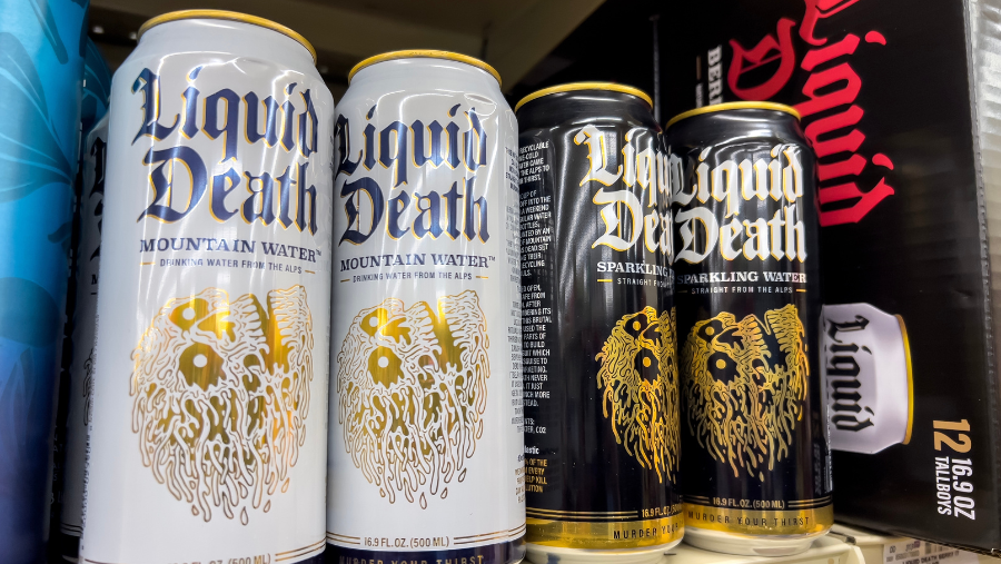 Cans of Liquid Death water