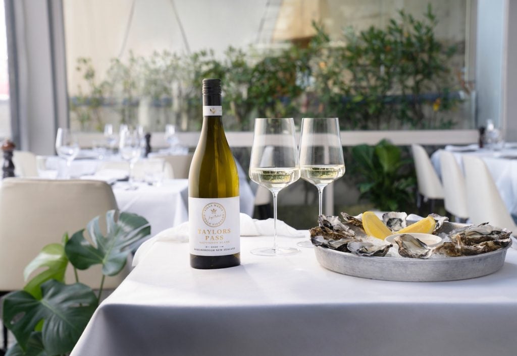 A bottle of Villa Maria Single Vineyard Taylors Pass Sauvignon Blanc