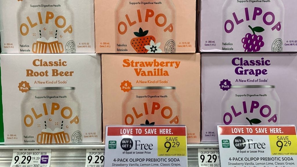 Olipop brand of sodas in boxes in retailer.