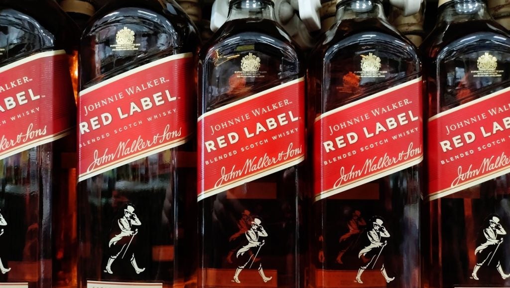 Bottles of Johnnie Walker Scotch whisky on sale in Itabira, Minas Gerais, Brazil on 4 December 2024