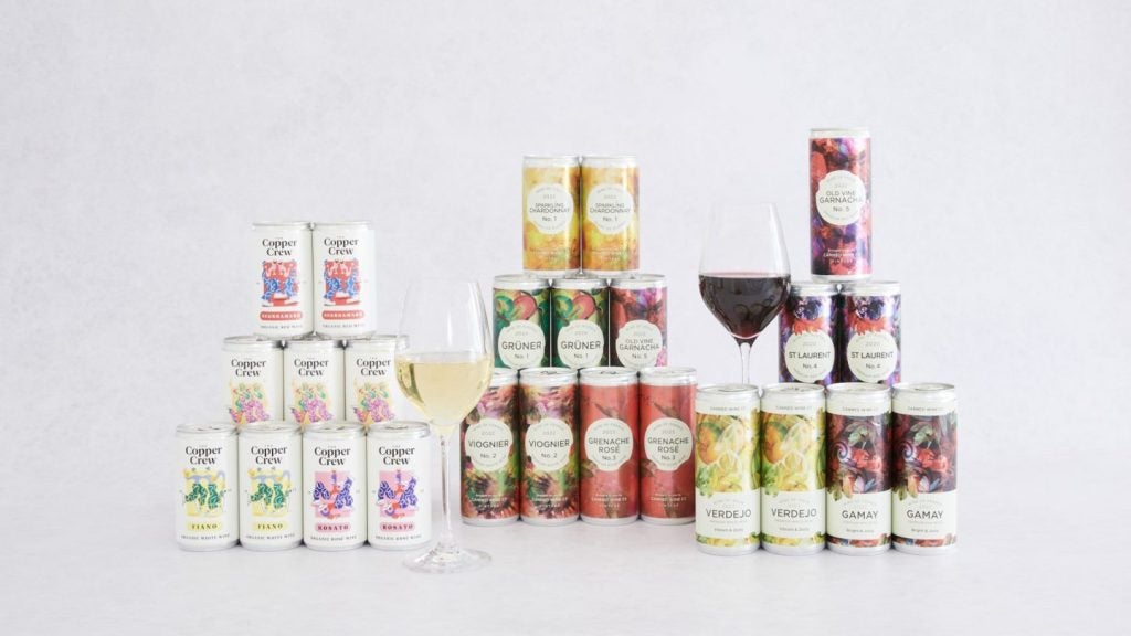 Cans of wine and glasses of wine on white background